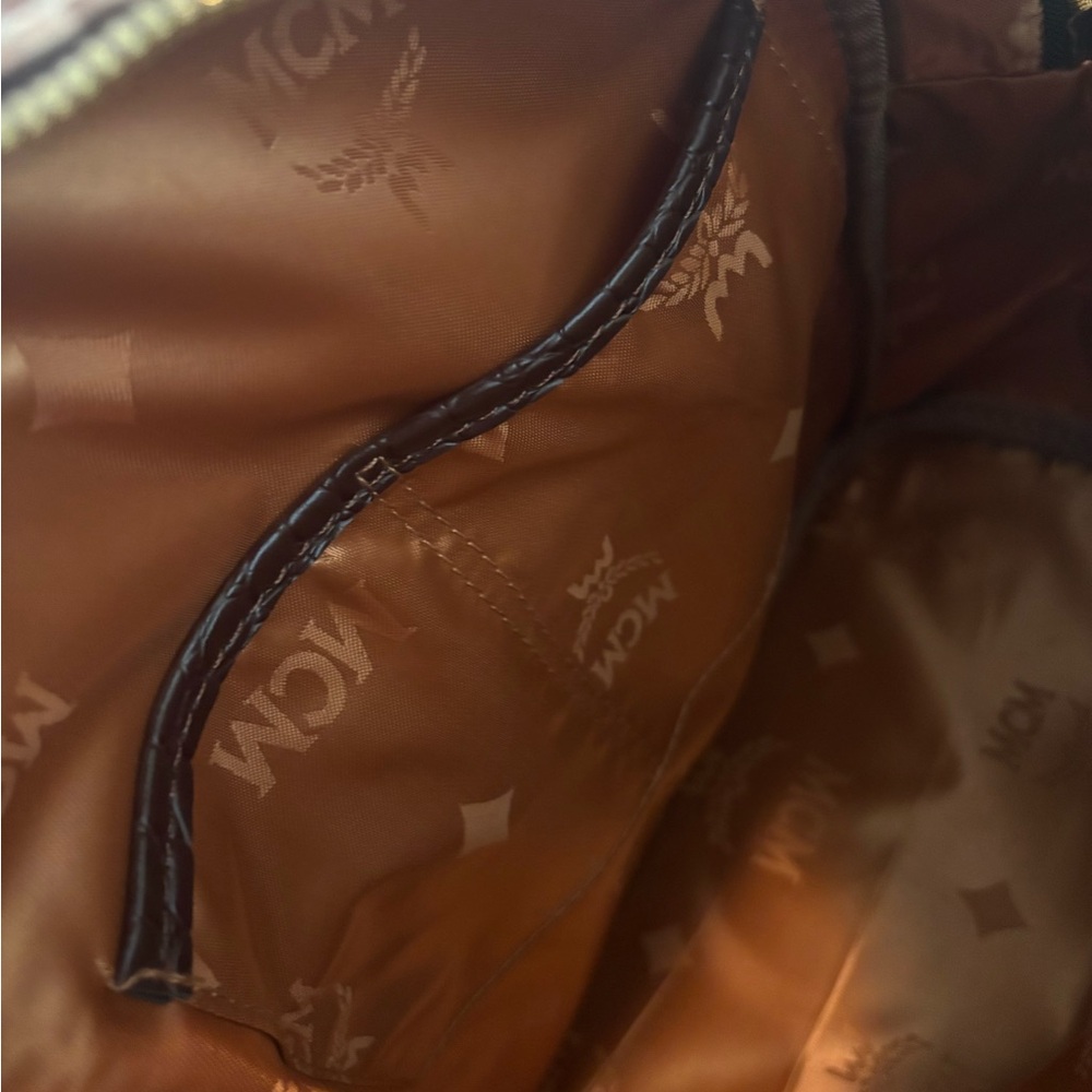 MCM Brown Snakeskin-Print Studded Backpack with Gold Hardware - Picture 10 of 11